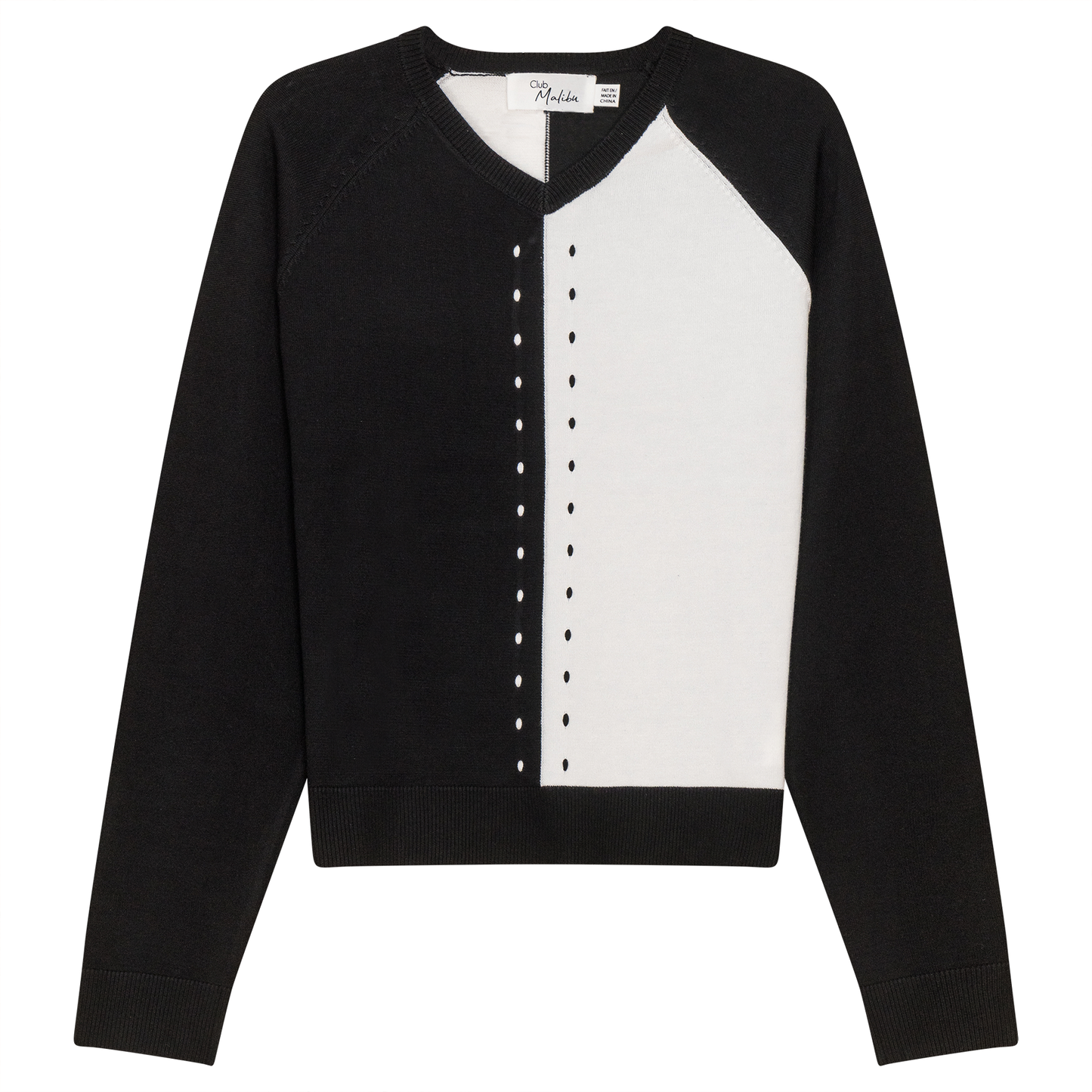 Color Blocked Knit Sweater Black Off White