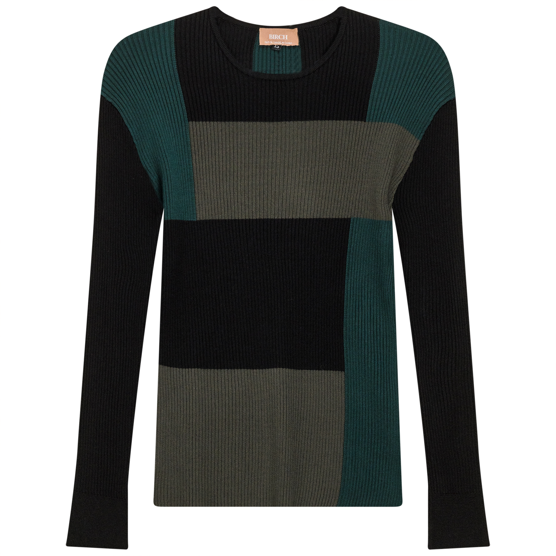 Color Blocked Rib Combo Sweater Black Forest