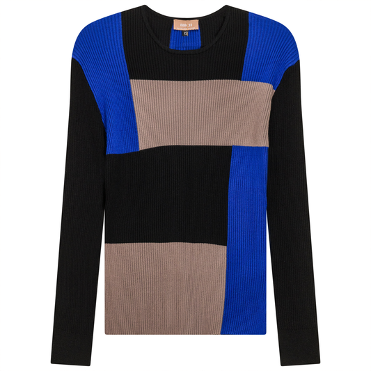 Color Blocked Rib Combo Sweater Black Sapphire