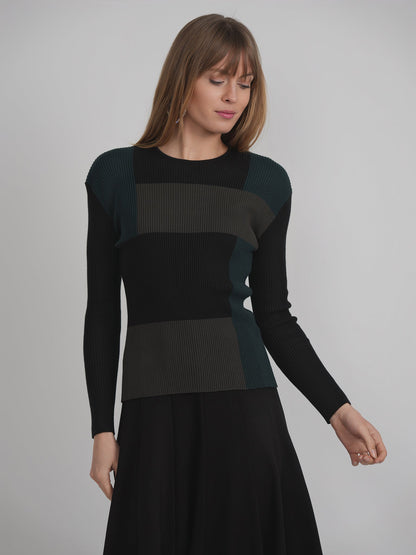 Color Blocked Rib Combo Sweater