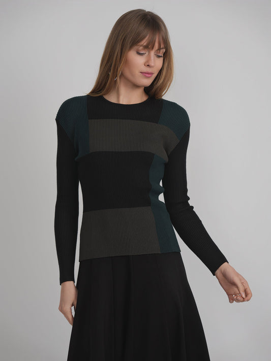 Color Blocked Rib Combo Sweater