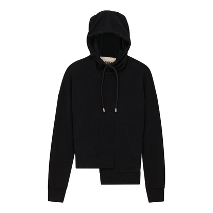 Asymmetrical French Fleece Hoodie Black