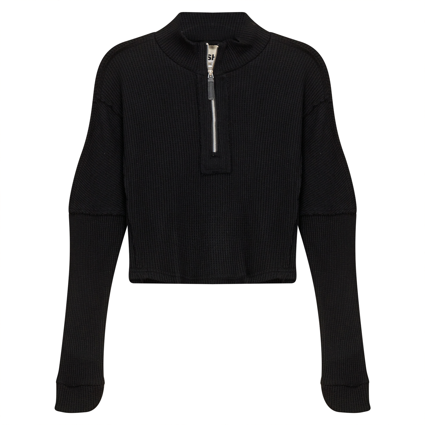 Cropped Zip Henley Sweatshirt Black