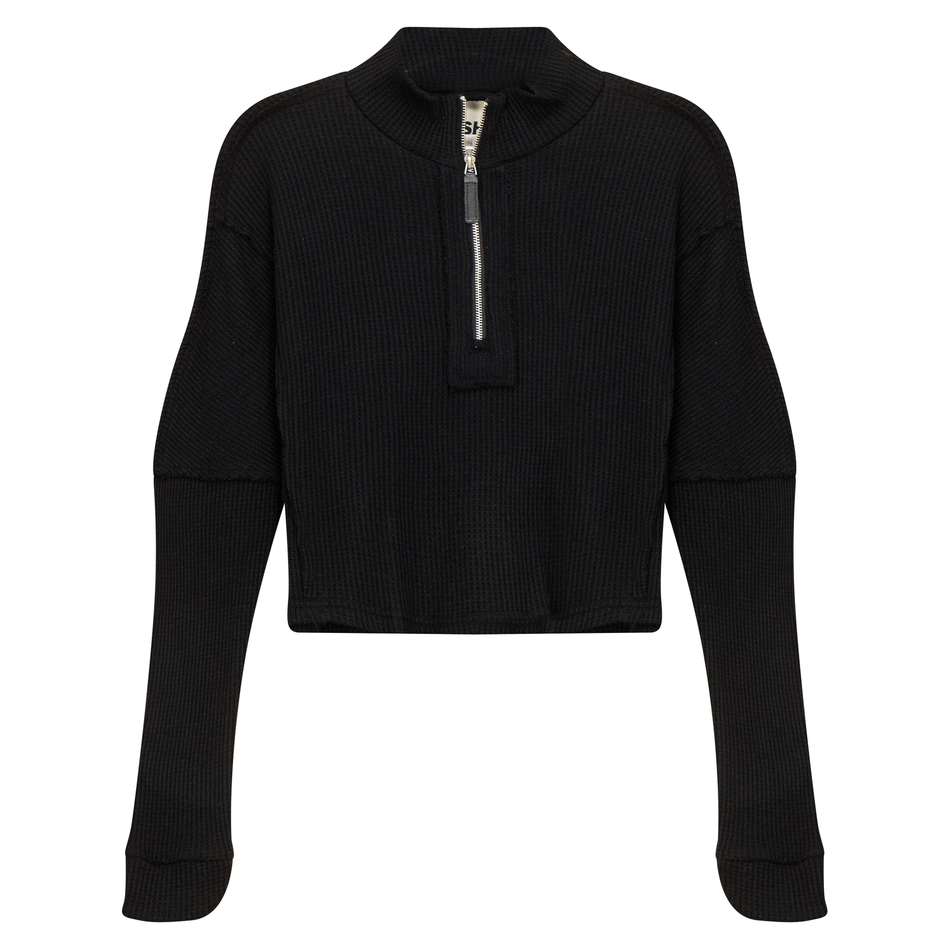 Cropped Zip Henley Sweatshirt Black