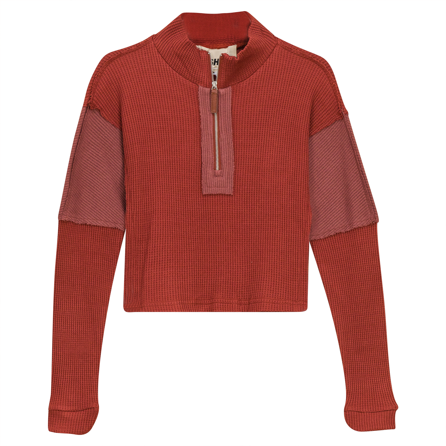 Cropped Zip Henley Sweatshirt Brick