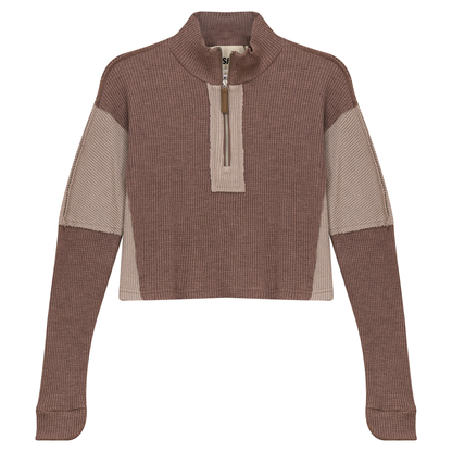 Cropped Zip Henley Sweatshirt Mocha