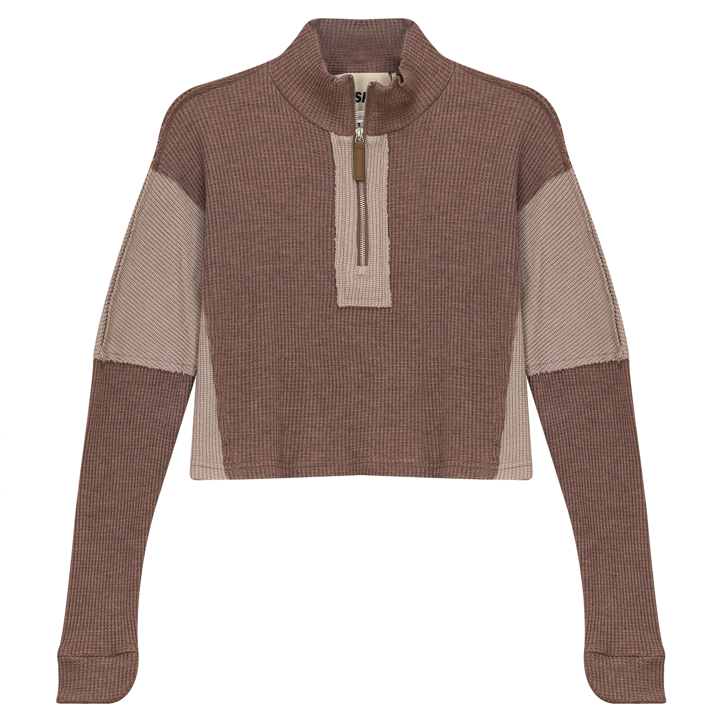 Cropped Zip Henley Sweatshirt Mocha