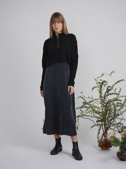 Cropped Zip Henley Sweatshirt