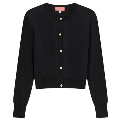 Cropped Knit Cardigan With Pocket Black