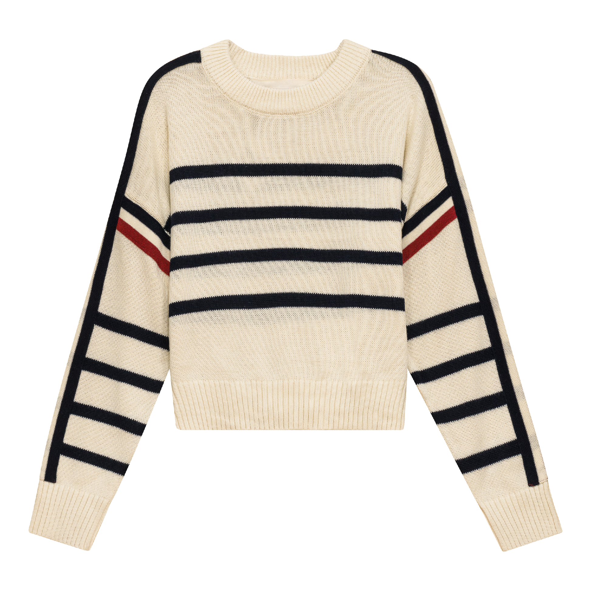 Cropped Drop Shoulder Sweater Cream Navy