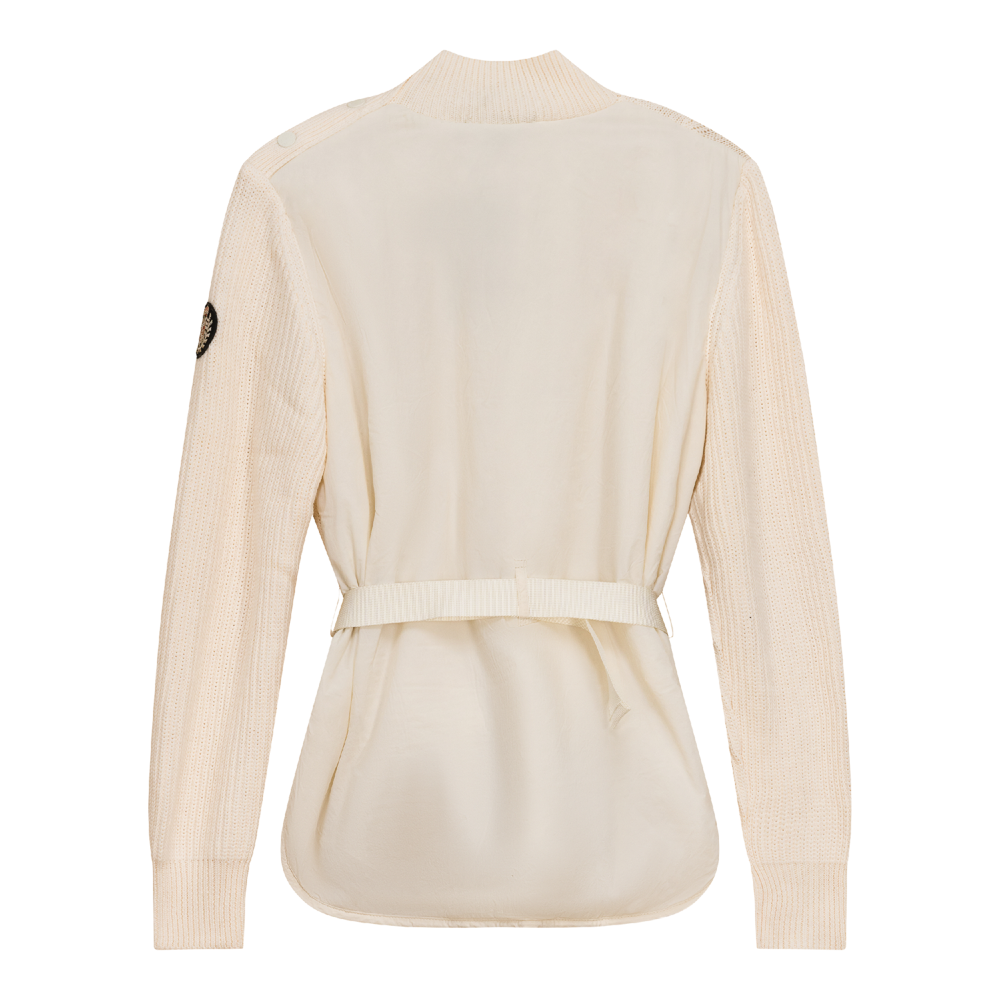 Cable knit Quilt Sweater With Belt Cream