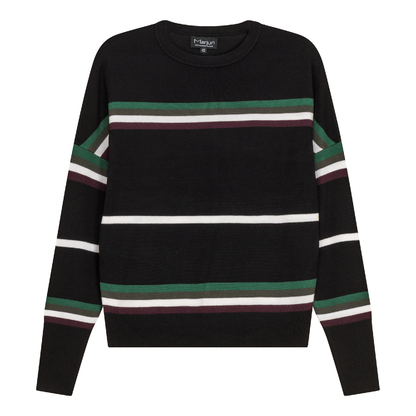 Striped Drop Shoulder Knit Sweater Black