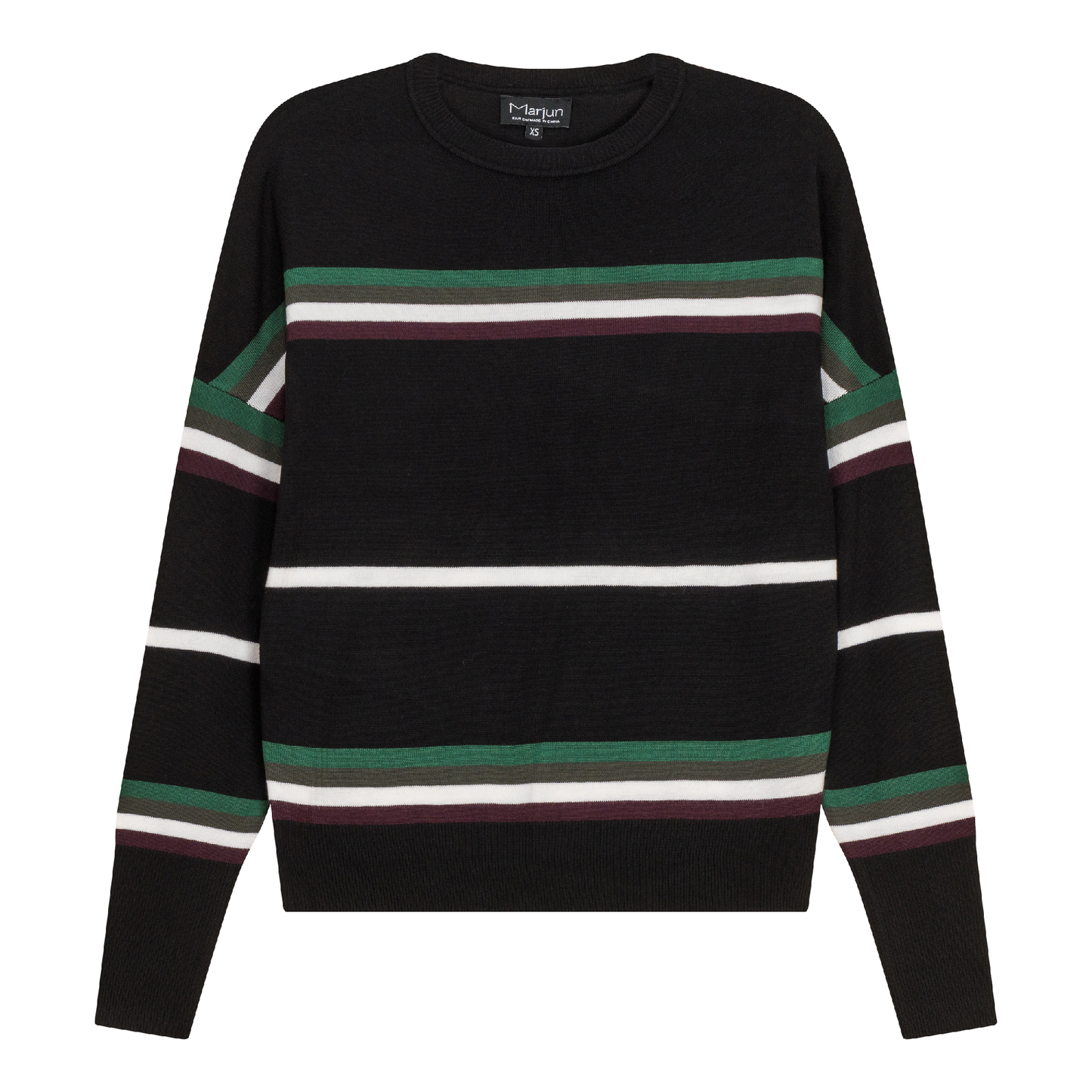 Striped Drop Shoulder Knit Sweater Black