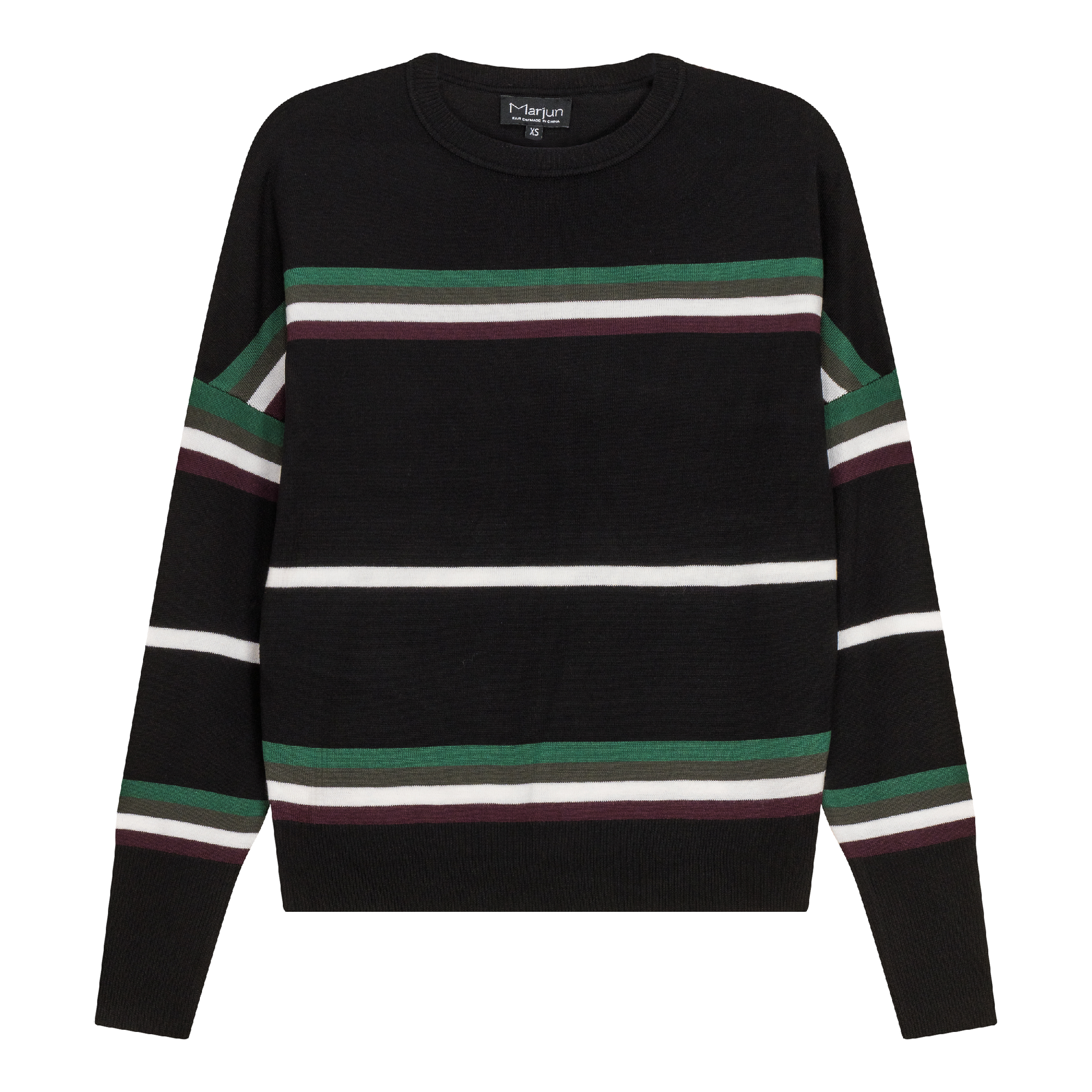 Striped Drop Shoulder Knit Sweater Black