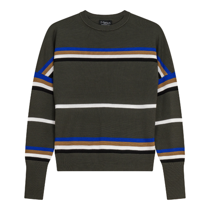 Striped Drop Shoulder Knit Sweater Dark Olive