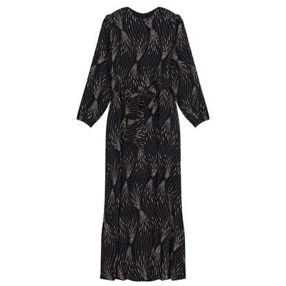 Crystal Pleated Printed Maxi Dess Black