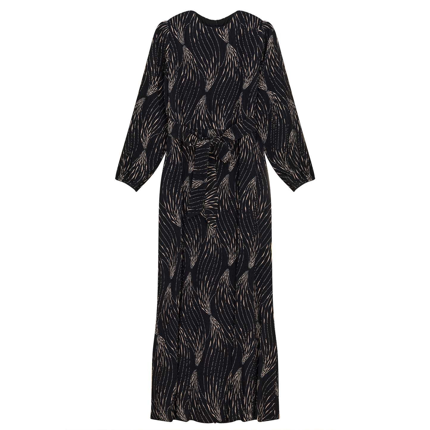 Crystal Pleated Printed Maxi Dess Black