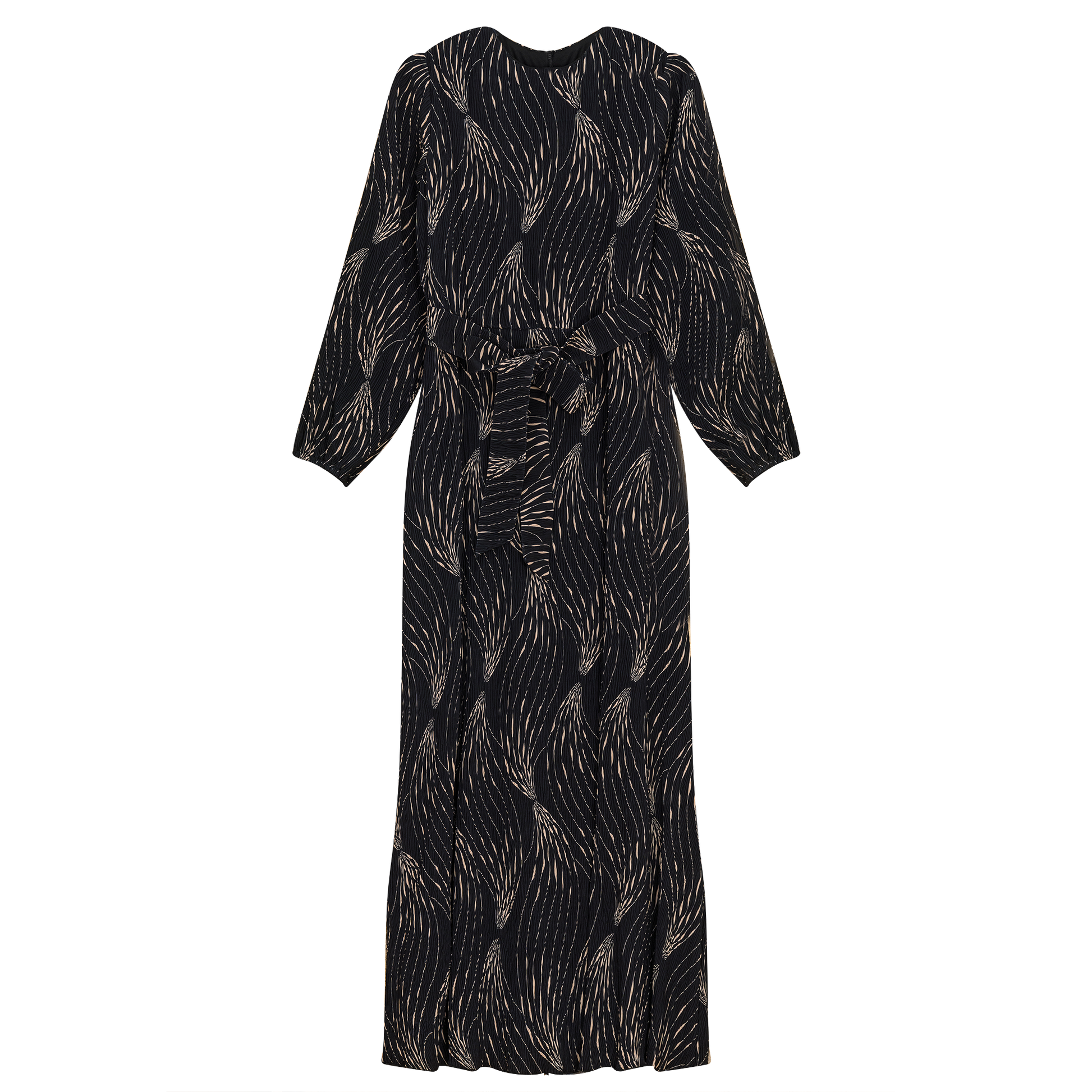 Crystal Pleated Printed Maxi Dess Black