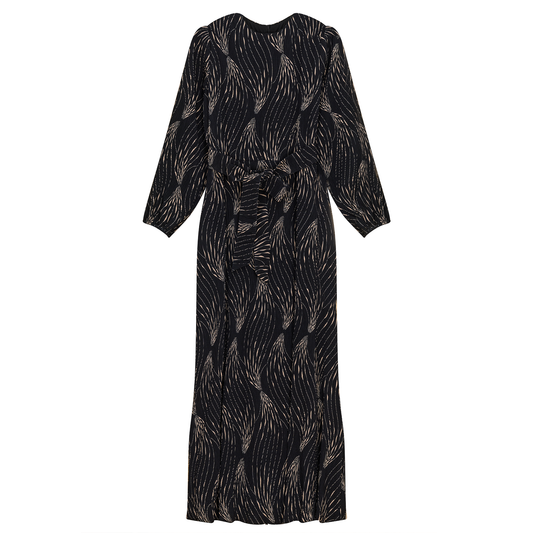 Crystal Pleated Printed Maxi Dess Black