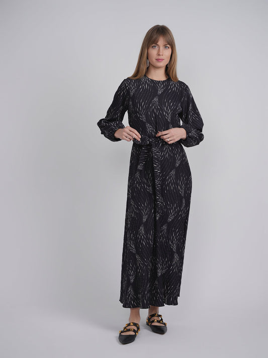 Crystal Pleated Printed Maxi Dess