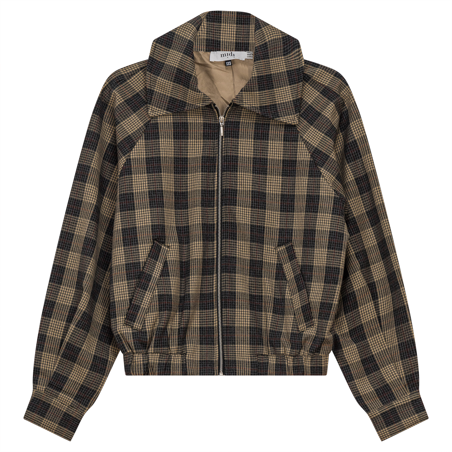 Croped Checkered Bomber Jacket Black Taupe