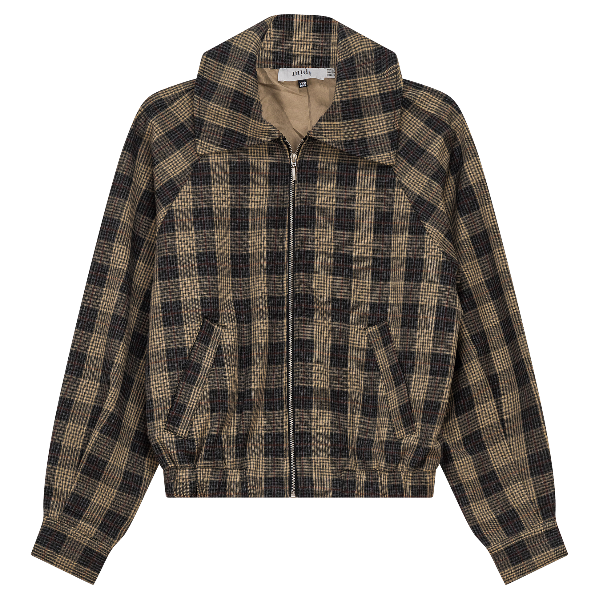 Croped Checkered Bomber Jacket Black Taupe