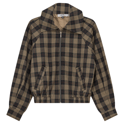 Croped Checkered Bomber Jacket