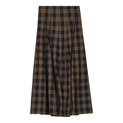 Paneled Midi Plaid Skirt Black Taupe