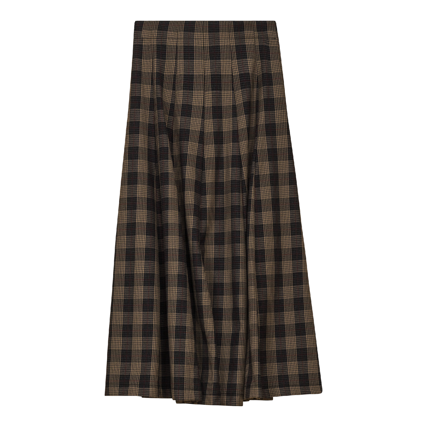 Paneled Midi Plaid Skirt Black Taupe