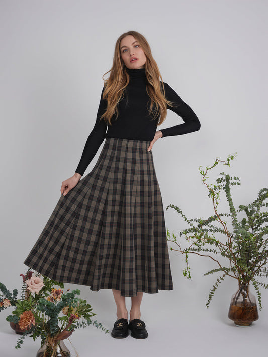 Paneled Midi Plaid Skirt