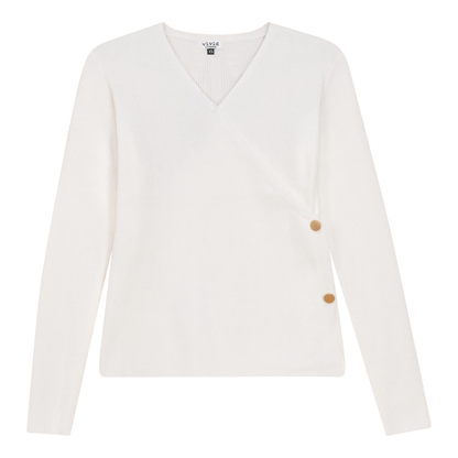 Ribbed Knit Wrap Top Cream