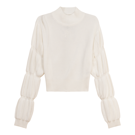 Ribbed Knit Mock Neck Sweater Cream