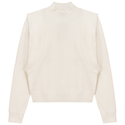 Mock Neck Vest Look Sweater Cream