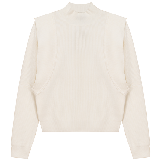 Mock Neck Vest Look Sweater Cream