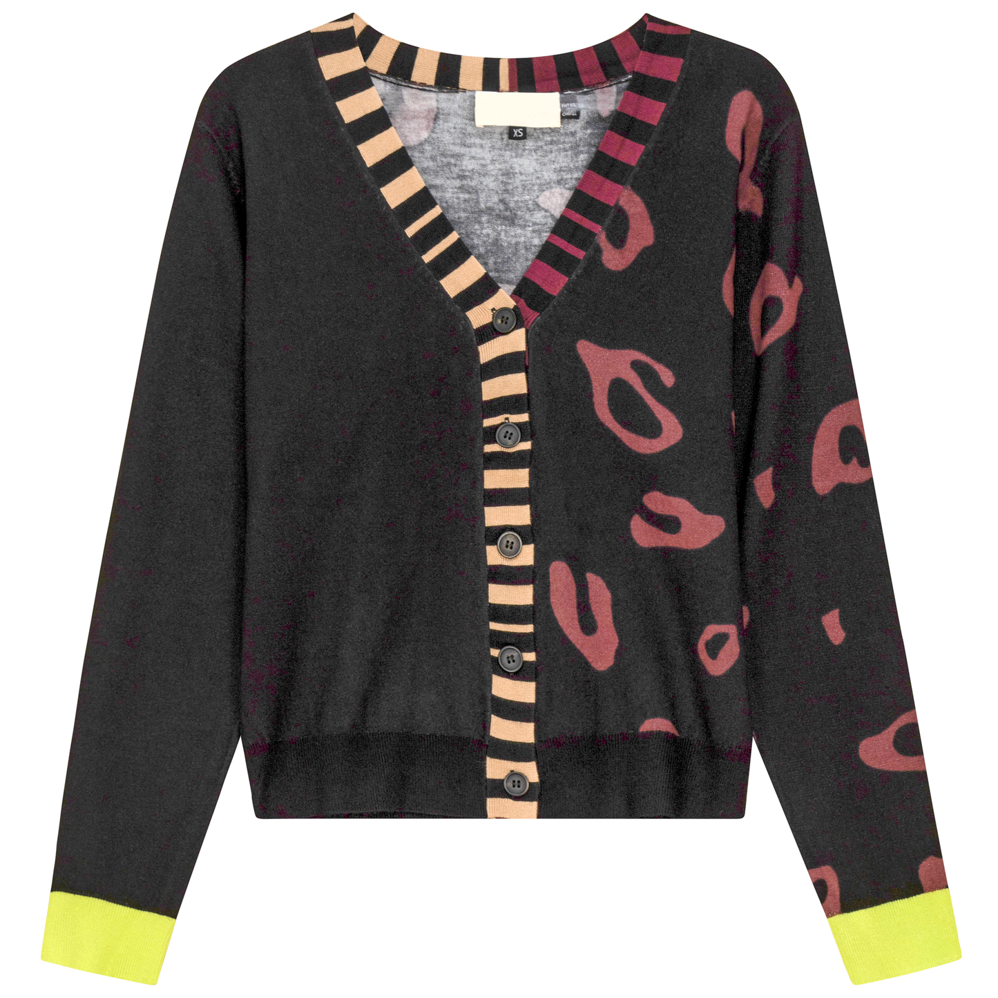 Contrast Printed Cardigan Black