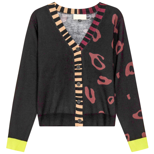 Contrast Printed Cardigan Black