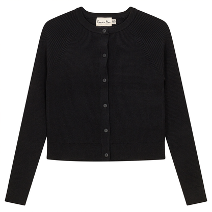 Cropped Ribbed Knit Cardigan Black