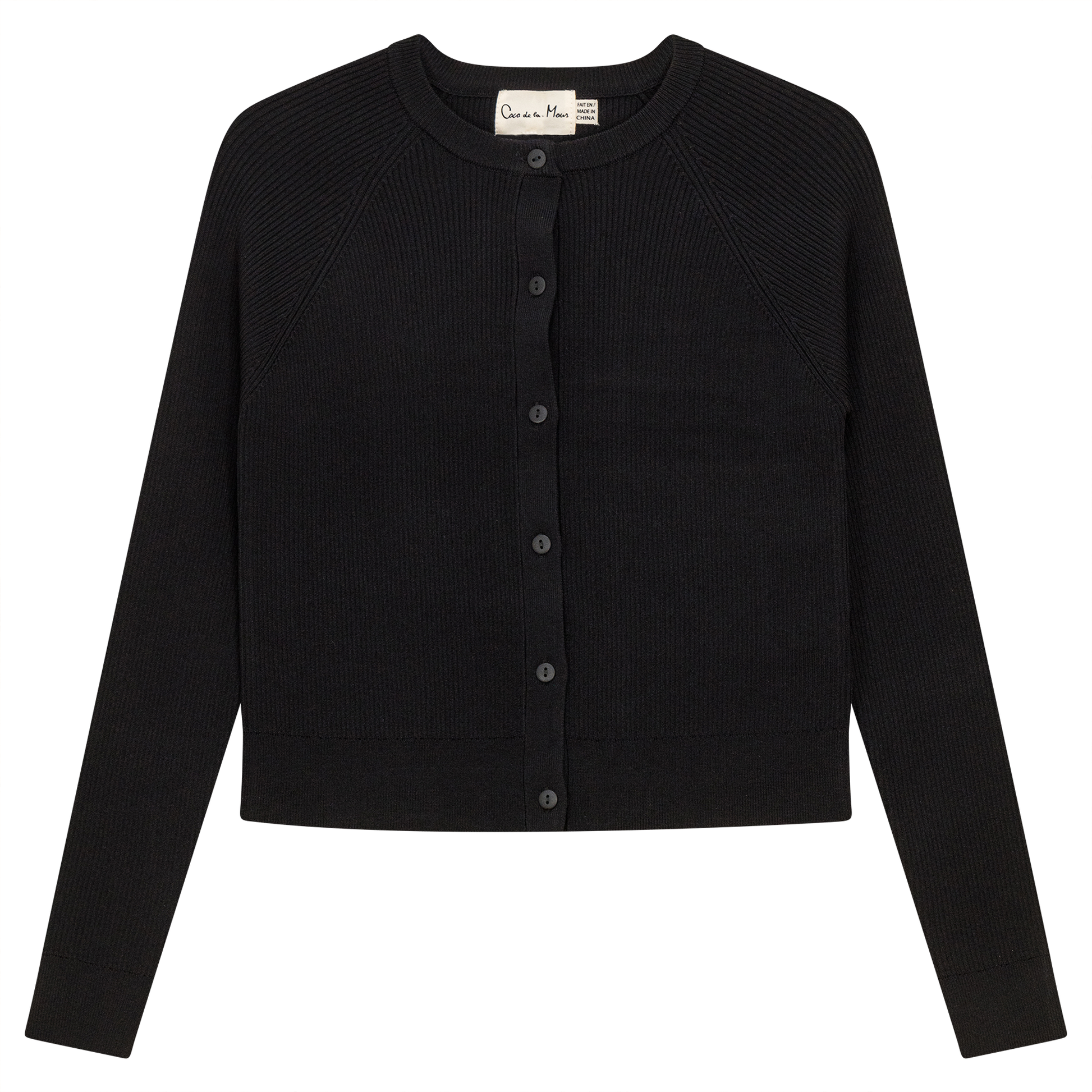 Cropped Ribbed Knit Cardigan Black
