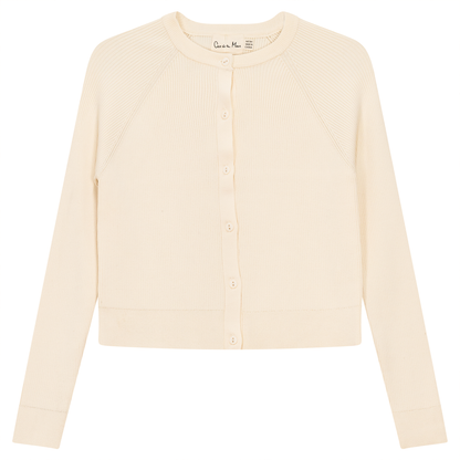 Cropped Ribbed Knit Cardigan Cream