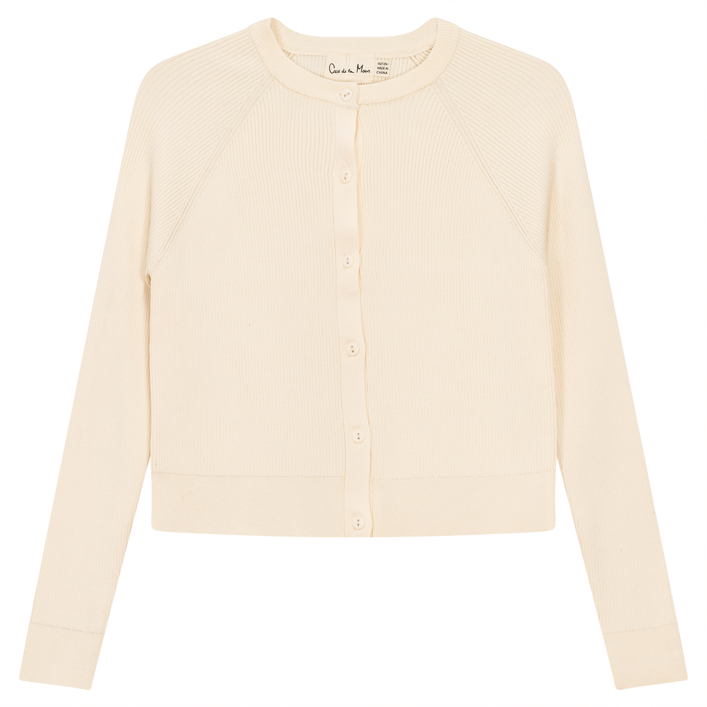 Cropped Ribbed Knit Cardigan Cream