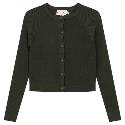 Cropped Ribbed Knit Cardigan Olive
