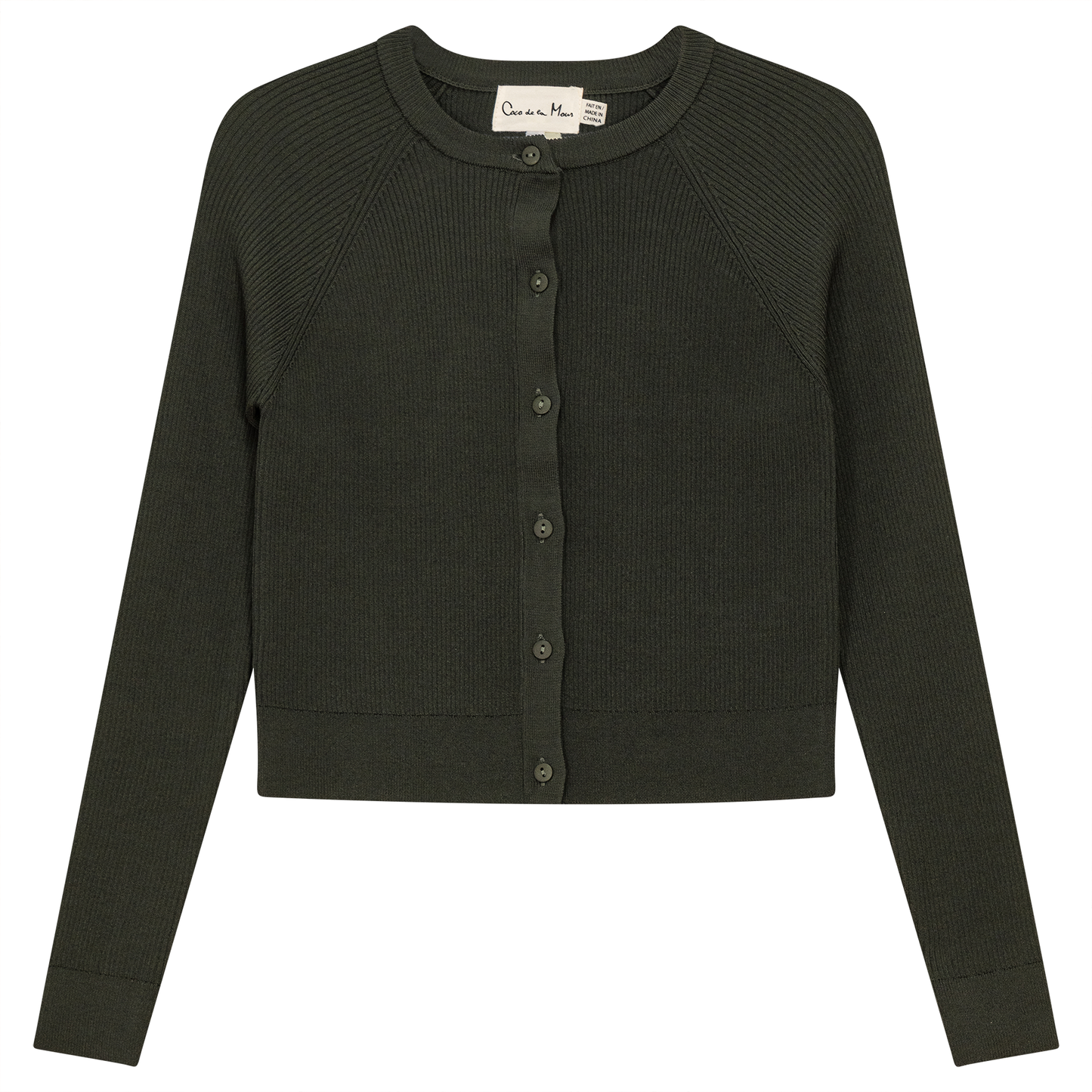 Cropped Ribbed Knit Cardigan Olive