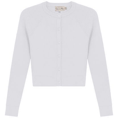 Cropped Ribbed Knit Cardigan White