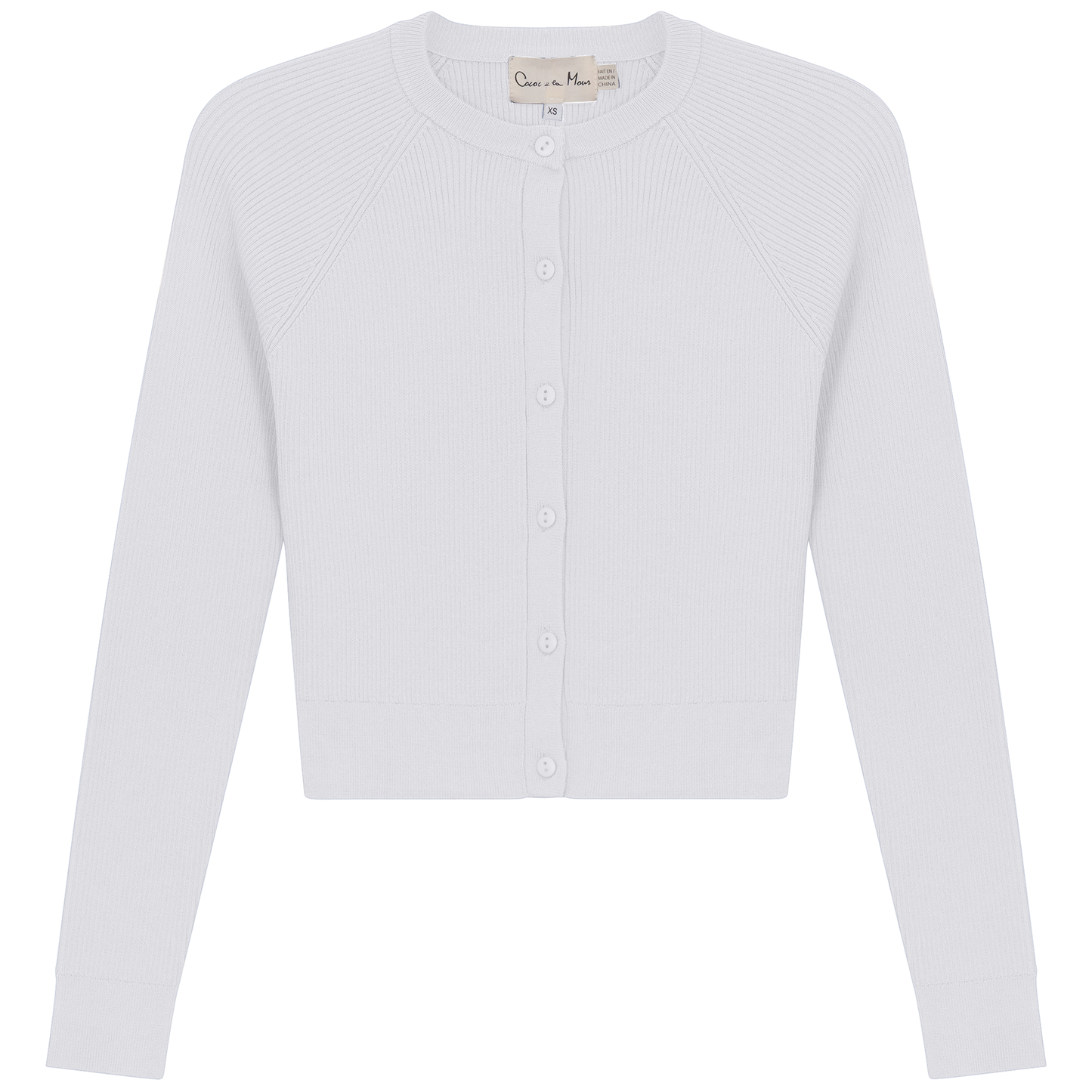 Cropped Ribbed Knit Cardigan White