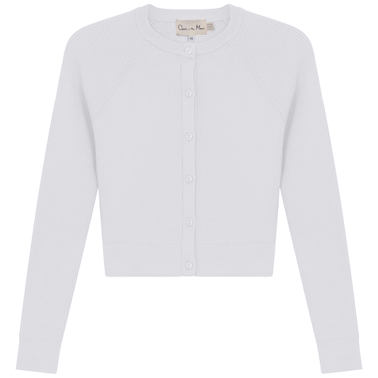 Cropped Ribbed Knit Cardigan White