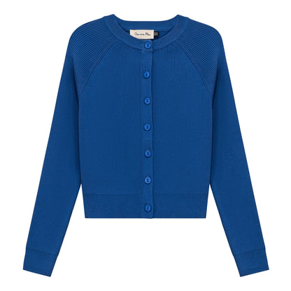 Cropped Ribbed Knit Cardigan Medium Denim