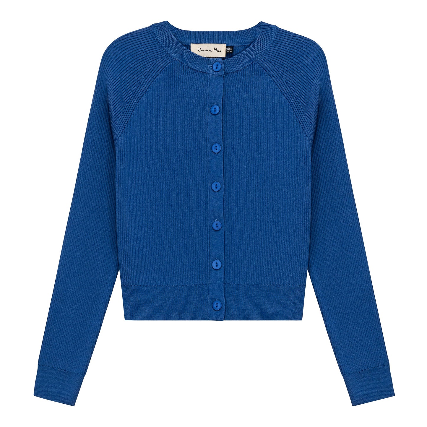 Cropped Ribbed Knit Cardigan Medium Denim