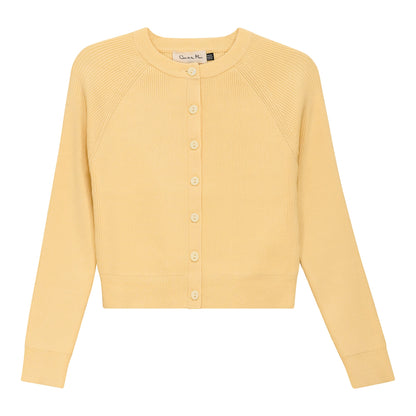 Cropped Ribbed Knit Cardigan Yellow Gold