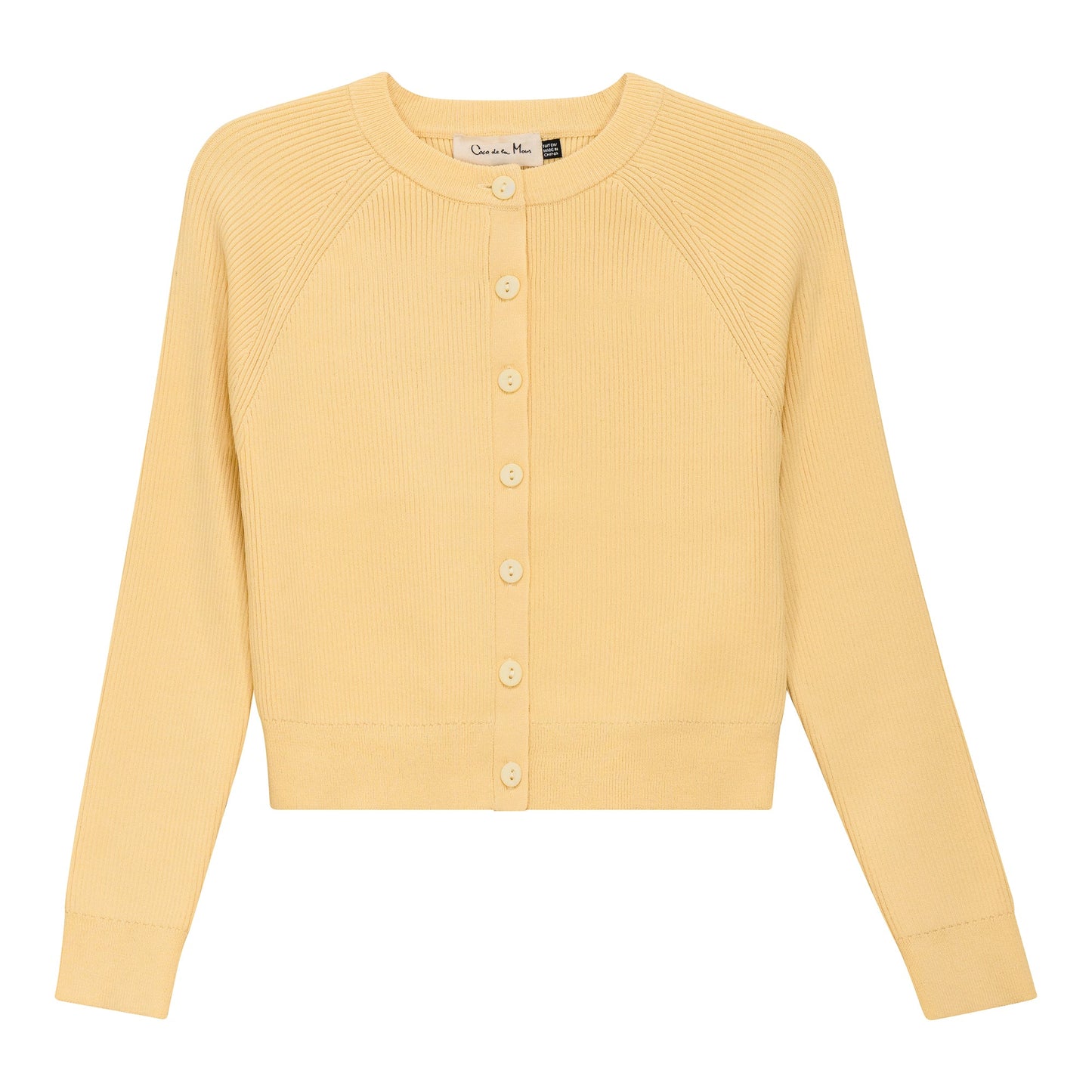 Cropped Ribbed Knit Cardigan Yellow Gold