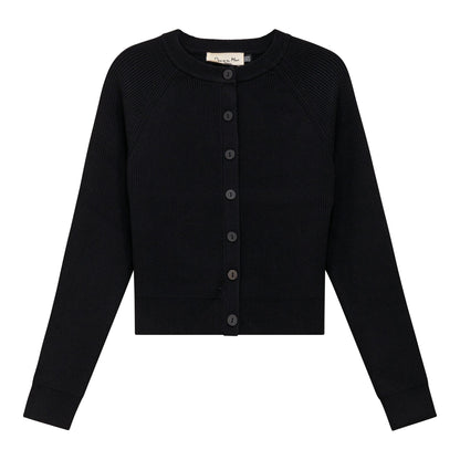 Cropped Ribbed Knit Cardigan Black
